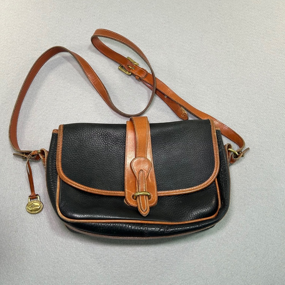 Dooney &‎ Bourke Crossbody Bag Womens Small Black Tan Leather Vintage USA Made